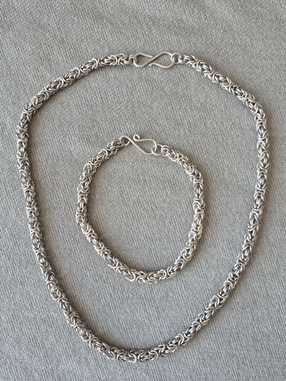 Sterling Silver Byzantine Necklace and Bracelet Set - Silver